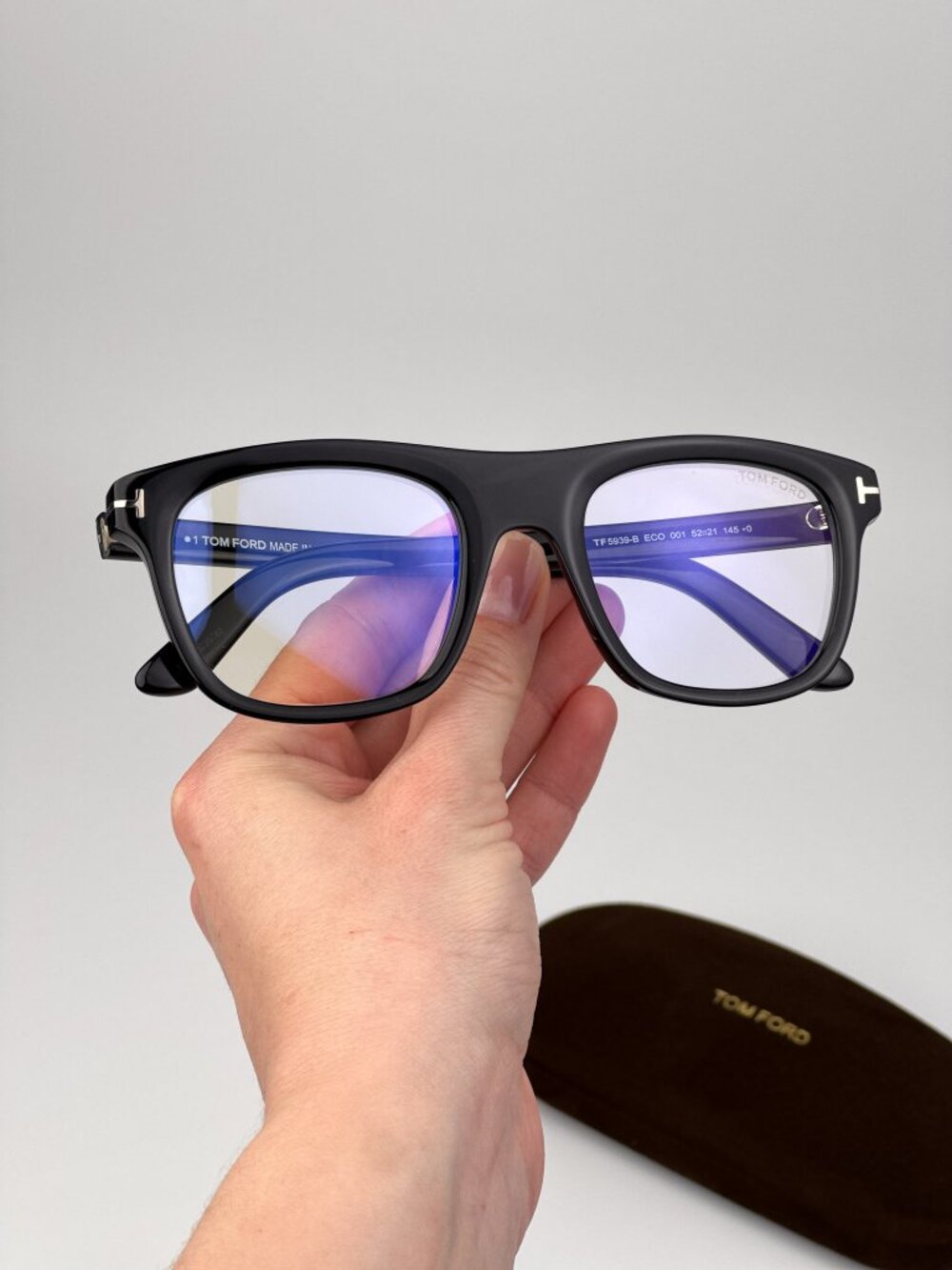 Tom Ford Men’s Eyeglasses Shiny Black Square FT5939-B 001 Blue Light Block